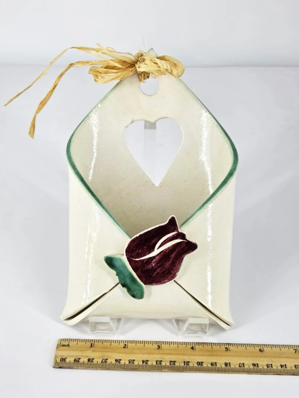 Handmade Paula Johansson Ceramics Envelope Style Wall Pocket Hand Painted Tulip